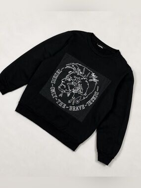 Diesel Black Crewneck Sweatshirt with White Graphic only the brave